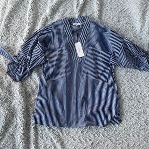 Blue striped blouse.